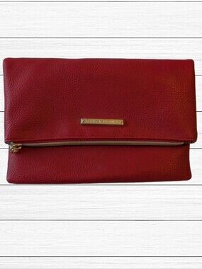 Poppy & Peonies Red Foldover Clutch Pebbled Faux Leather Zip Evening Bag
